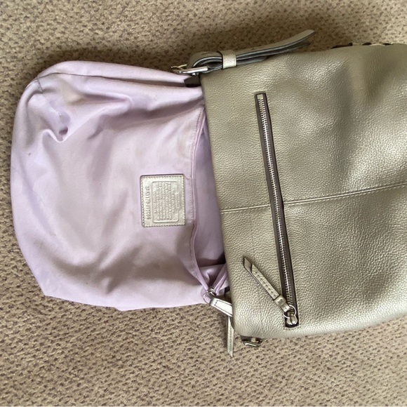 Coach metallic in soft neutral hobo bag. Zip top and side. Adjustable strap. - Picture 12 of 12